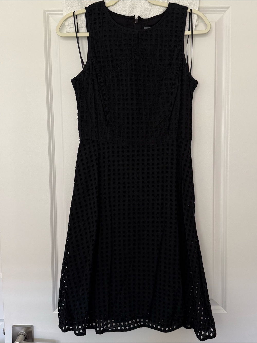 Vince Camuto Black Textured Eyelet Midi Dress